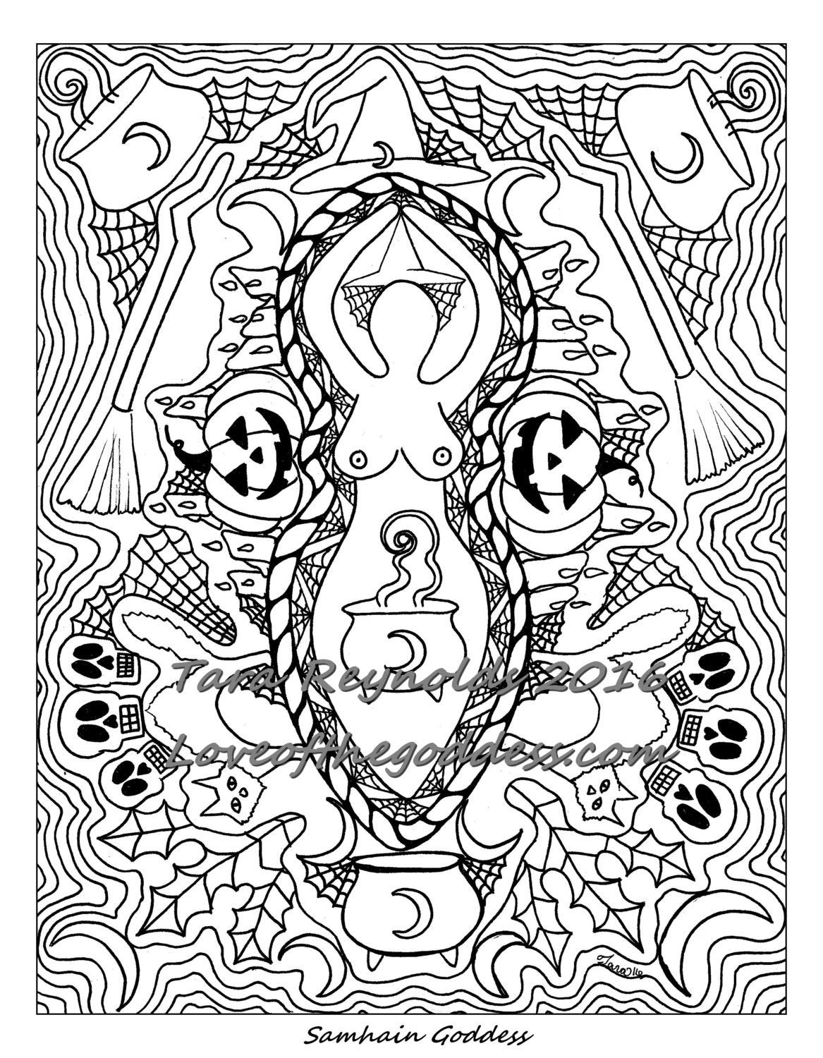 Adult Coloring Pages Halloween
 Coloring Page for Adults Samhain Halloween Goddess Coloring