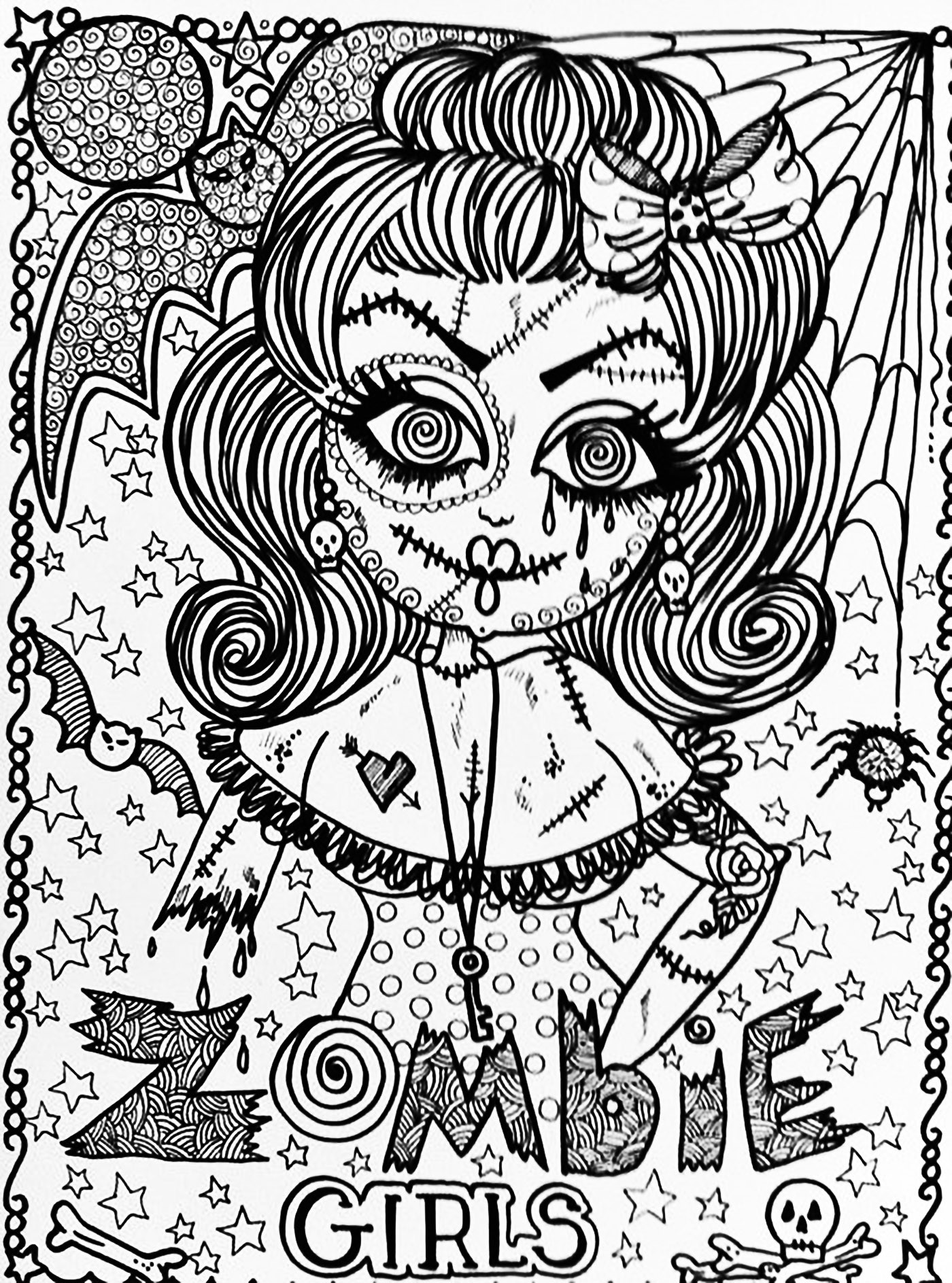 Adult Coloring Pages Halloween
 Halloween zombie girl Halloween Adult Coloring Pages