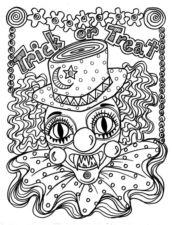 Adult Coloring Pages Halloween
 Instant Download Scary Clown Halloween Spooky Coloring page