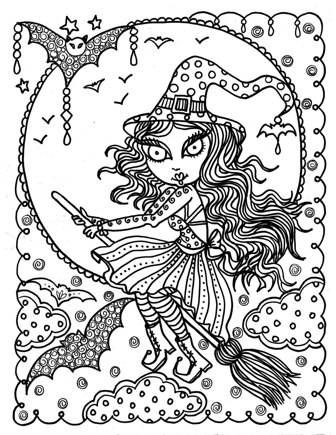 Adult Coloring Pages Halloween
 Cute Witch Halloween coloring page Fun Coloring Instant