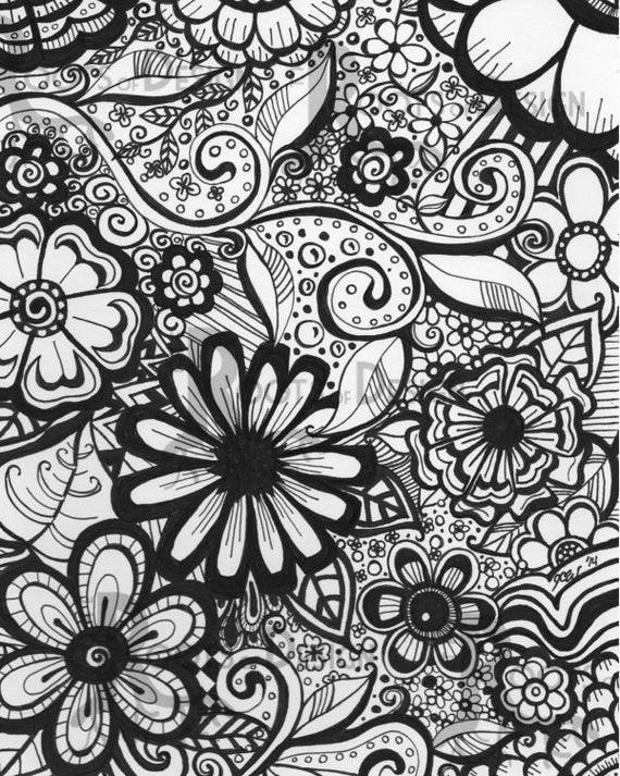 Adult Coloring Pages Patterns Flowers
 INSTANT DOWNLOAD Coloring Page Flowers Art Print zentangle