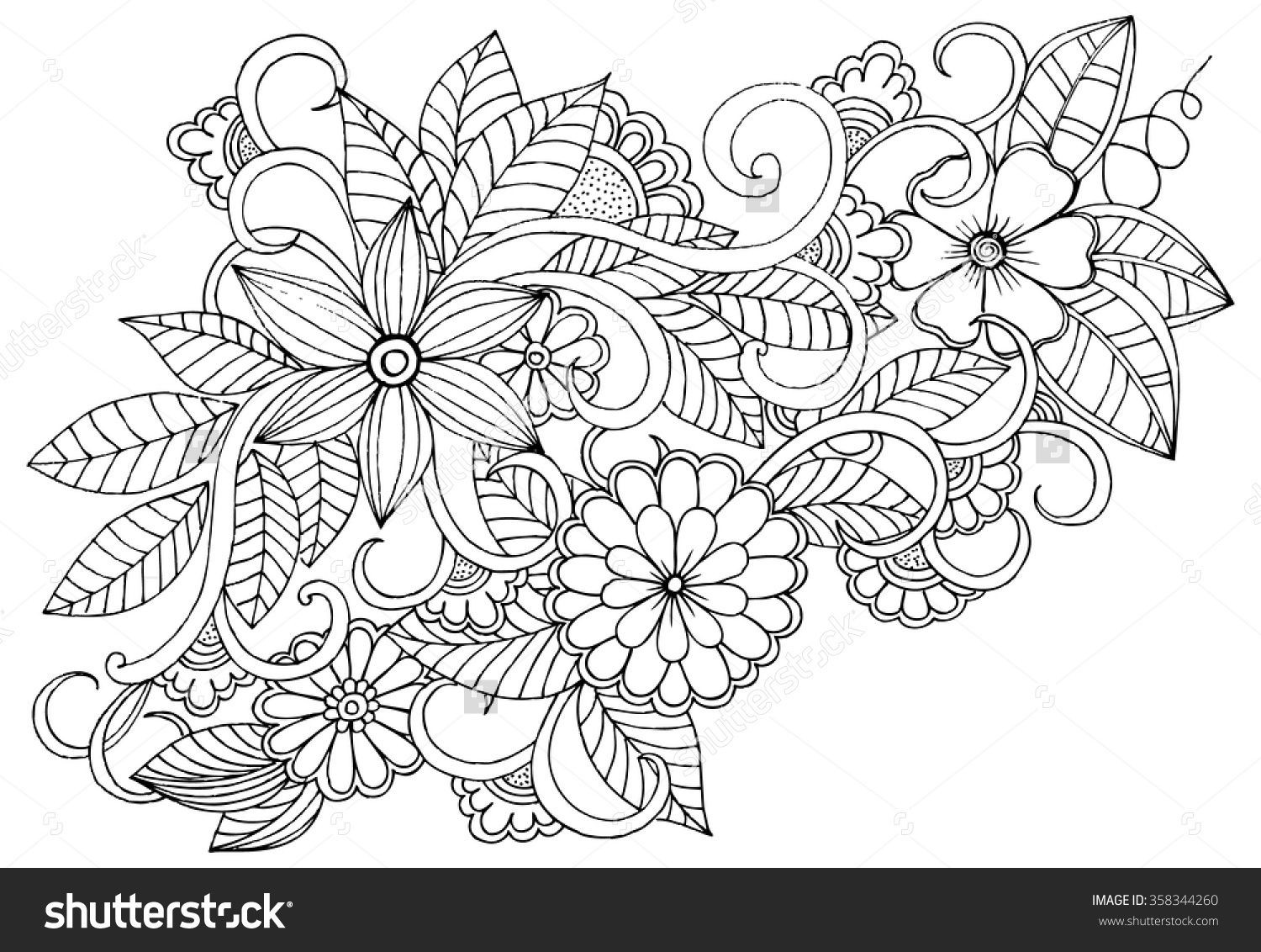 Adult Coloring Pages Patterns Flowers
 Doodle floral pattern in black and white Page for