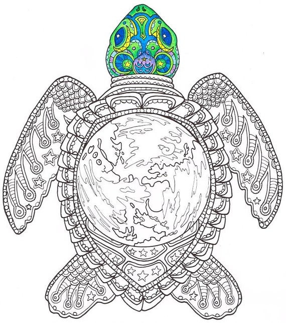 Adult Coloring Pages Turtle
 Adult Coloring Page World Turtle Printable coloring page