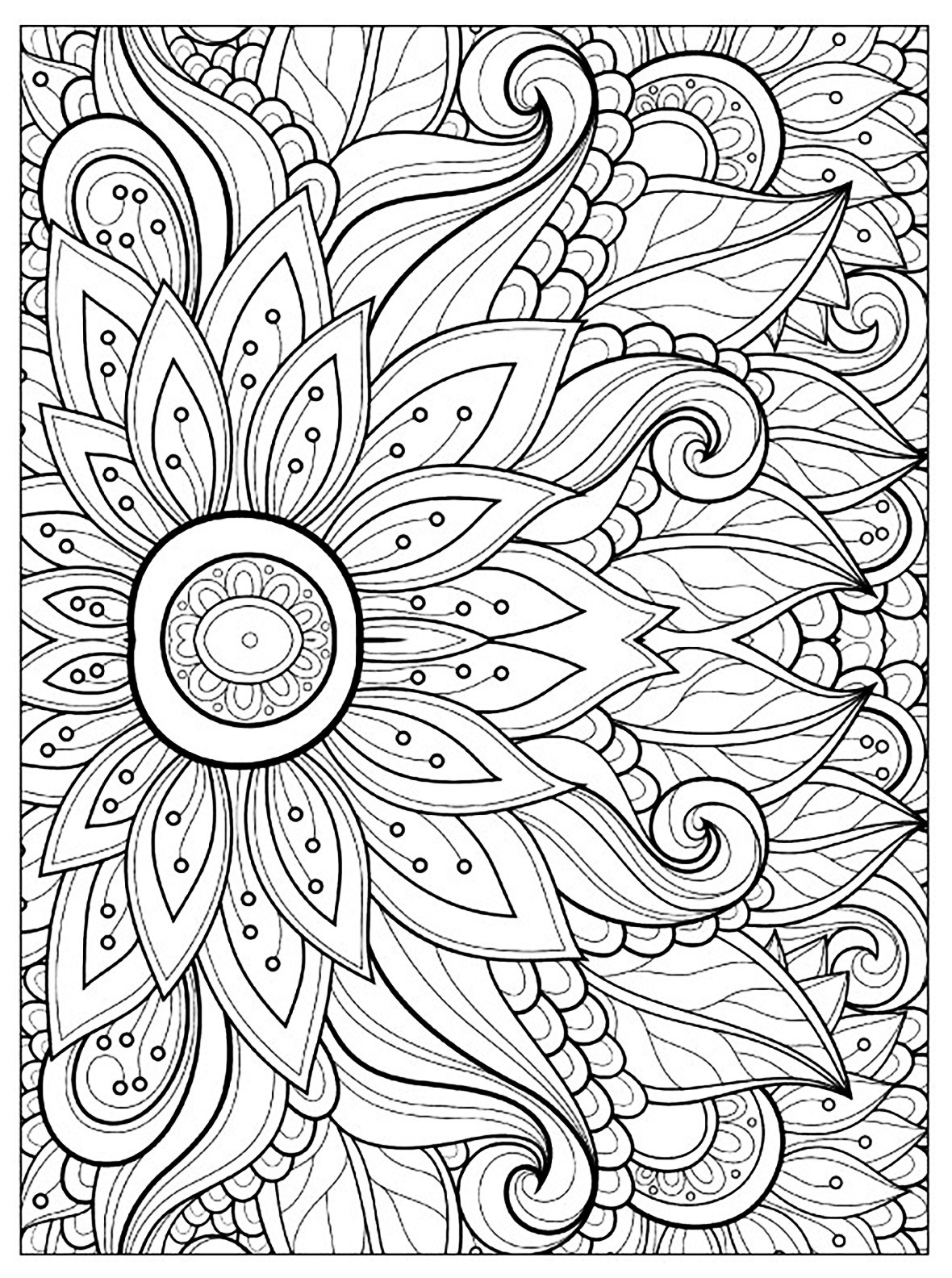 Adult Flower Coloring Pages
 Flower with many petals Flowers Adult Coloring Pages