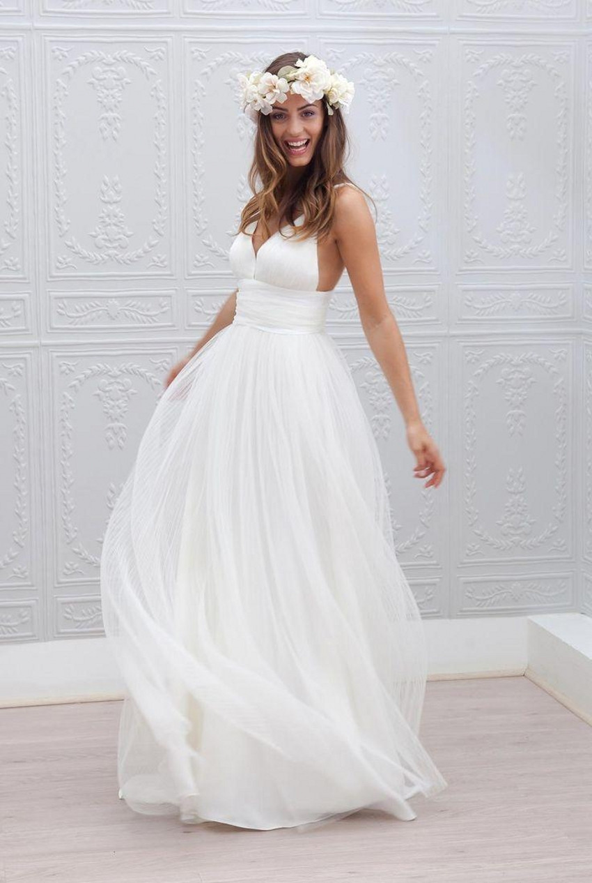 Affordable Wedding Gowns
 2015 Beach Wedding Dresses Cheap V Neck Spaghetti Strap
