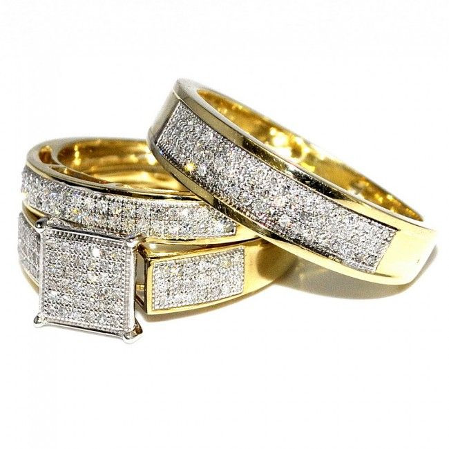 Affordable Wedding Rings For Him And Her
 His Her Wedding Rings Set Trio Men Women 10k Yellow Gold 0
