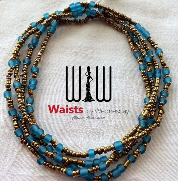 African Body Jewelry
 Frosted Blue & Gold African Waist Beads