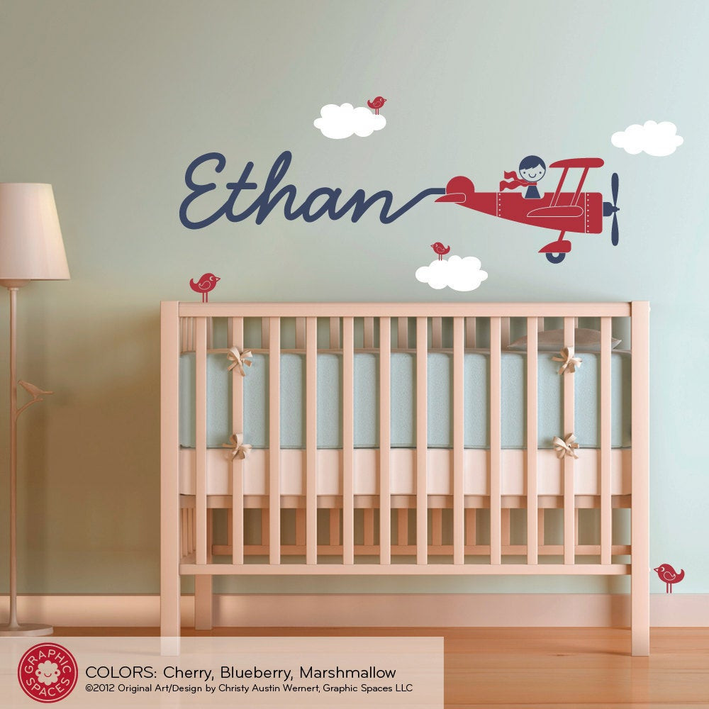 Airplane Baby Decor
 Airplane Wall Decal Boy Name Skywriter for by graphicspaces