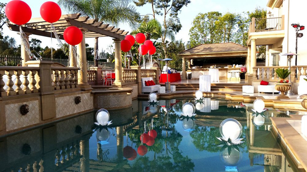 All White Pool Party Ideas
 Red & White Pool Party Glasshouse Floaters Balloons