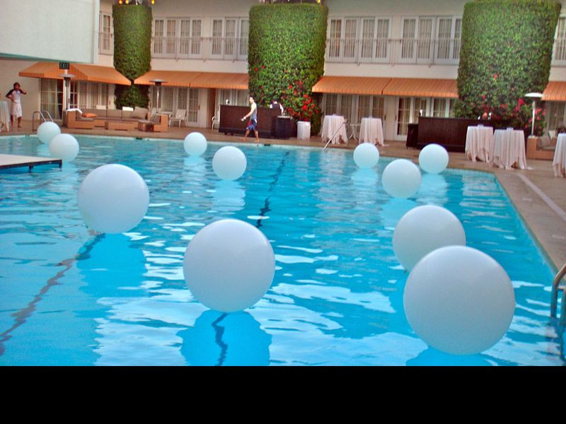 All White Pool Party Ideas
 White 3 Foot Balloons on a Pool love this for a party