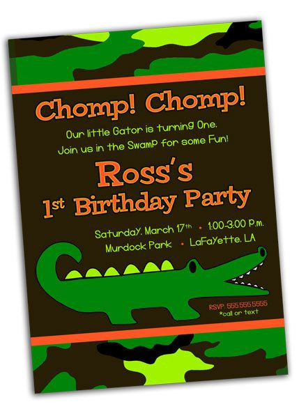Alligator Birthday Invitations
 Alligator Crocodile Camo Swamp Birthday Party Invitation