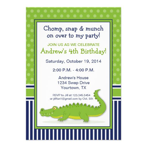 Alligator Birthday Invitations
 Alligator Party Invitation