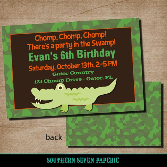 Alligator Birthday Invitations
 Items similar to Alligator Swamp Birthday Party Invitation
