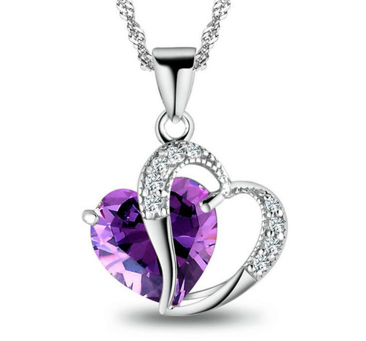 Amethyst Crystal Necklace
 Womens 925 Sterling Silver Necklace Chain Amethyst Crystal
