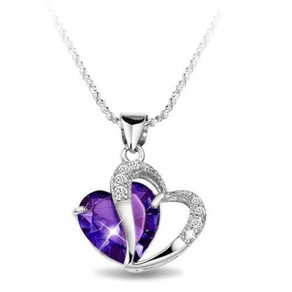Amethyst Crystal Necklace
 925 Sterling Silver Amethyst Purple Heart Swarovski