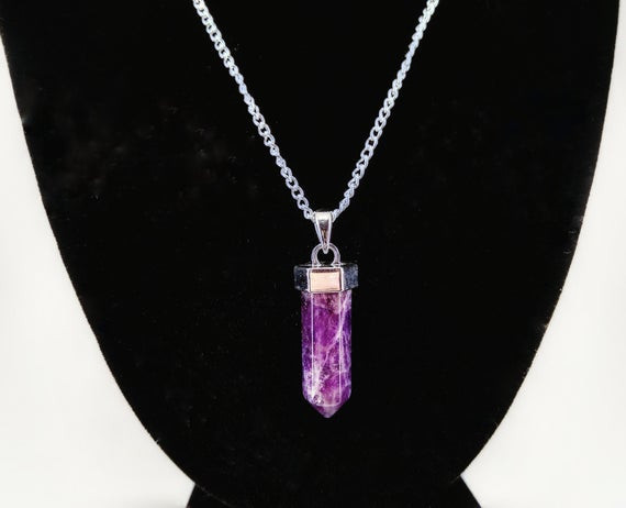 Amethyst Crystal Necklace
 Purple Amethyst Crystal Point Necklace Mother s Day by
