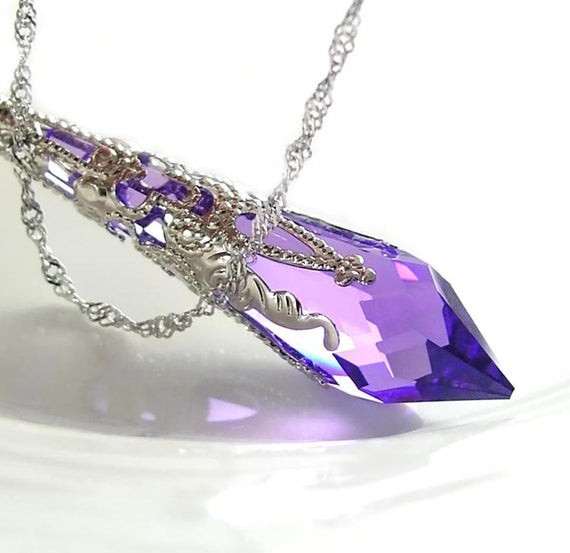 Amethyst Crystal Necklace
 Purple Crystal Necklace Sterling Silver Chain by DorotaJewelry