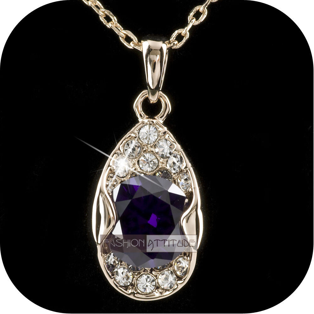 Amethyst Crystal Necklace
 pendant necklace 18k yellow gold made with SWAROVSKI