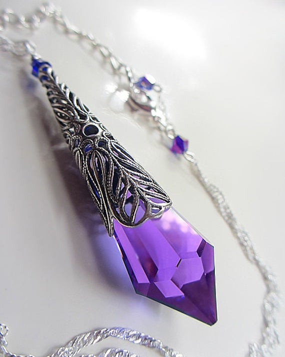 Amethyst Crystal Necklace
 Swarovski RARE Crystal Purple Pendant Necklace Amethyst