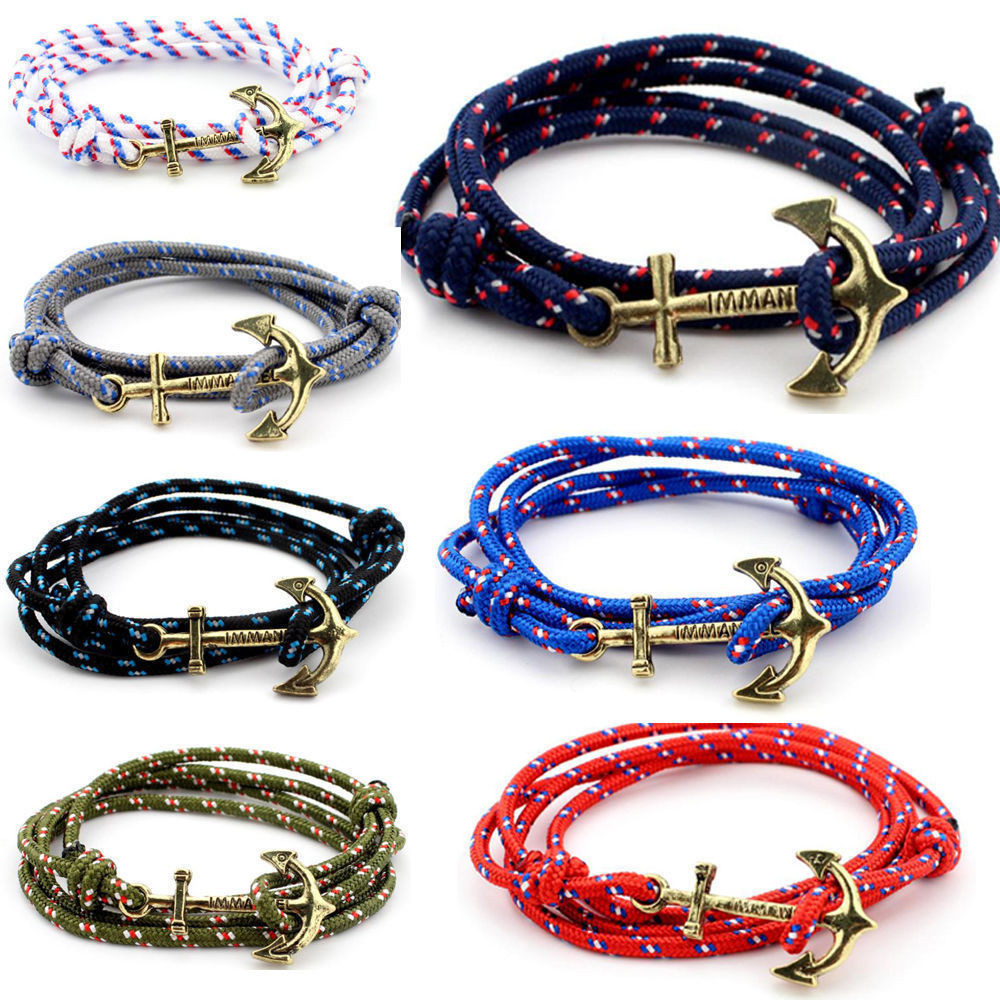 Anchor Rope Bracelet
 New Women Men Multilayer Leather Handmade Rope Wristband