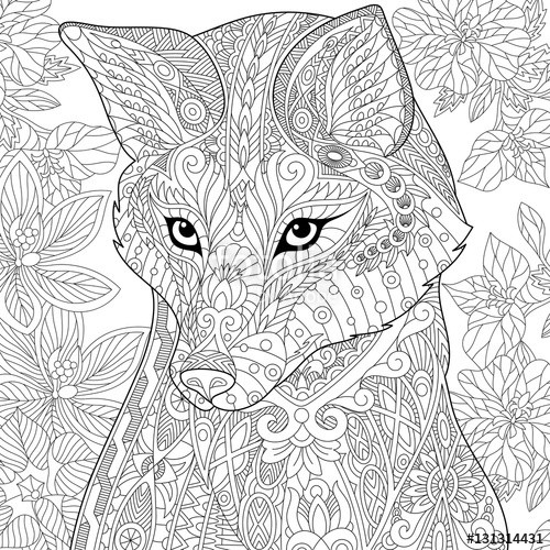 Animal Coloring Pages For Girls
 "Stylized cartoon wild fox animal and hibiscus flowers