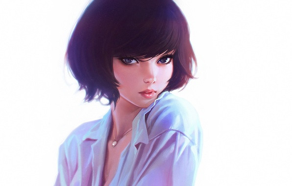 Anime Bob Hairstyle
 Wallpaper eyes look girl figure anime necklace art hairstyle neckline blouse girl