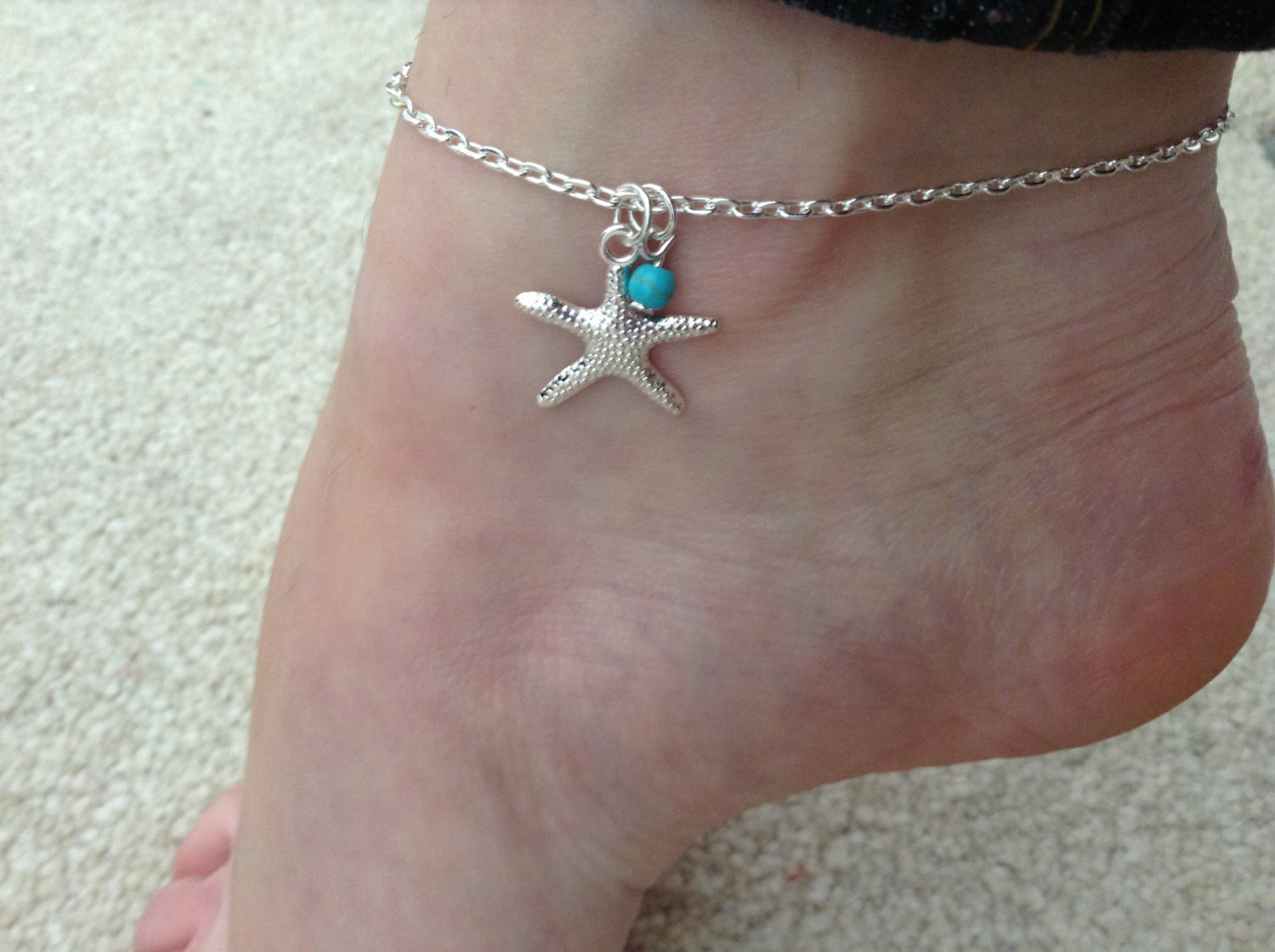 Anklet Beachy
 Starfish and Turquoise Ocean Beach ankle bracelet anklet