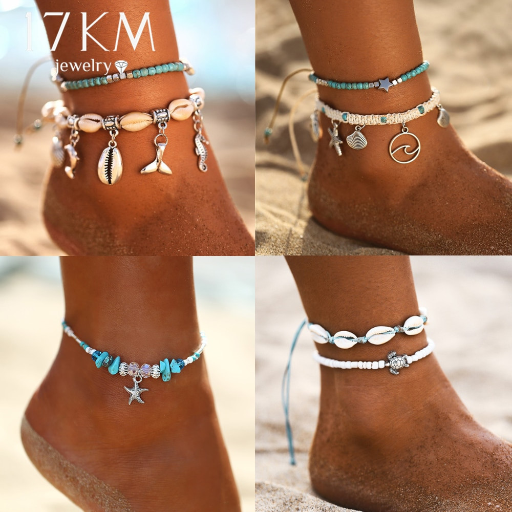 Anklet Bohemian
 Starfish Pendant Anklets 2019 For Women New Stone Beads