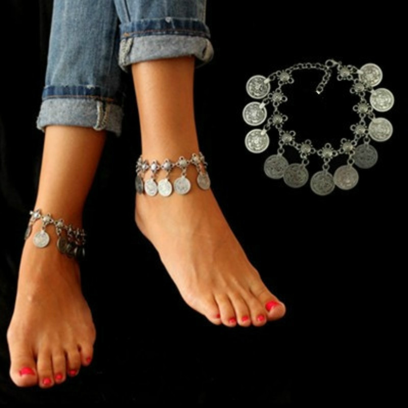 Anklet Boho
 Hot Selling Flower Child Silver Coin Anklet Bracelet Boho