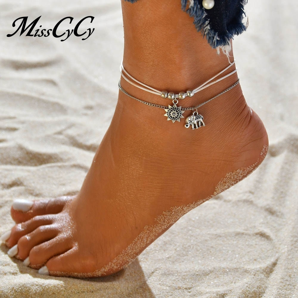 Anklet Boho
 MissCyCy Vintage Alloy Sun Elephant Ankle Bracelet for