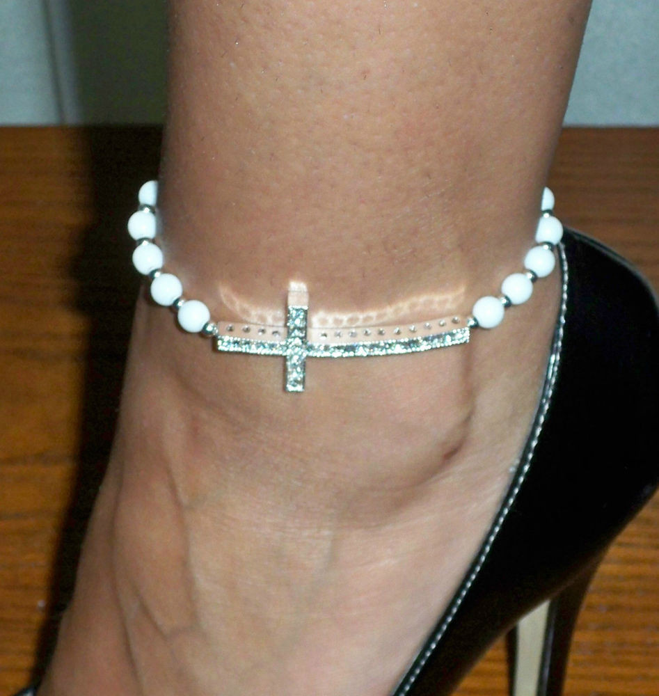 Anklet Bracelet
 Rosary Style Stretch Anklet Sideways Crystal Rhinestone