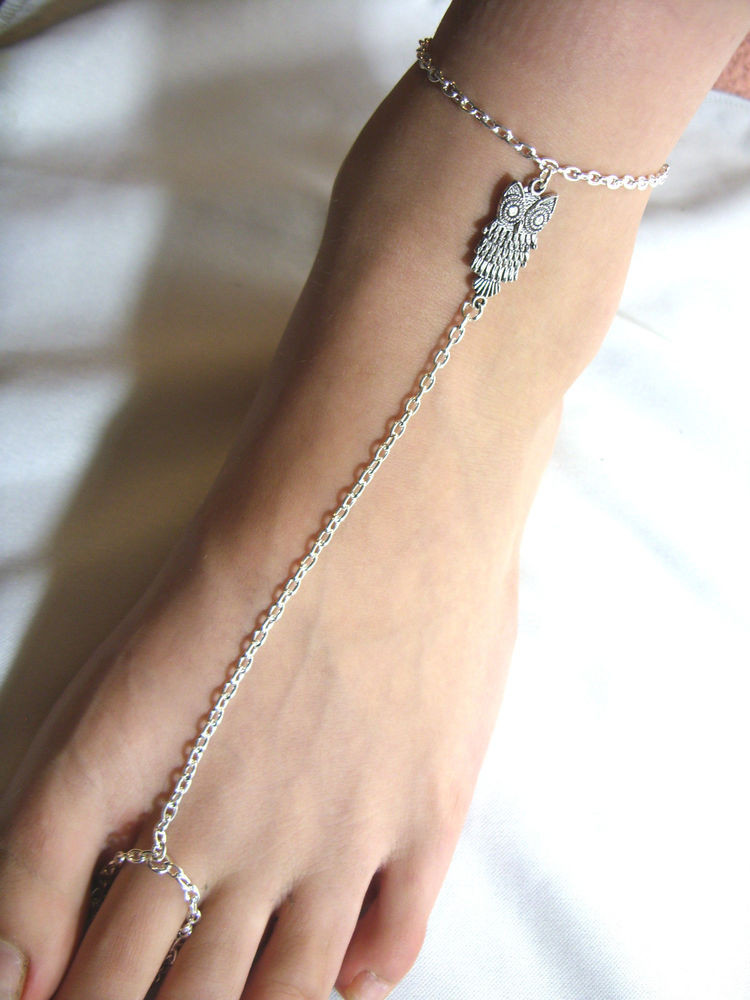 Anklet Chain
 Silver Tone with Owl Charm Slave Chain Anklet Ankle