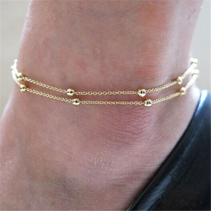 Anklet Chain
 Women Gold Filled Anklet Double chain Bead Ankle Bracelet