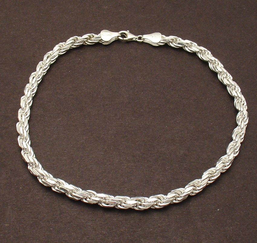 Anklet Diamond
 10" 4mm Bold Diamond Cut Rope Anklet Ankle Bracelet Solid