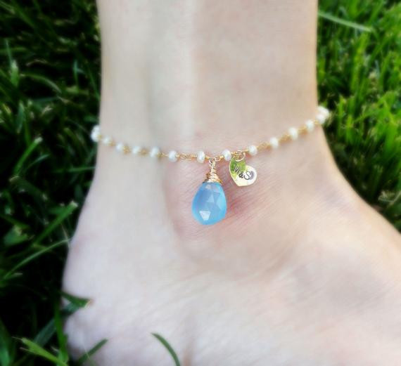 Anklet For Bride
 Something Blue ANKLET with Bride & Groom initials by