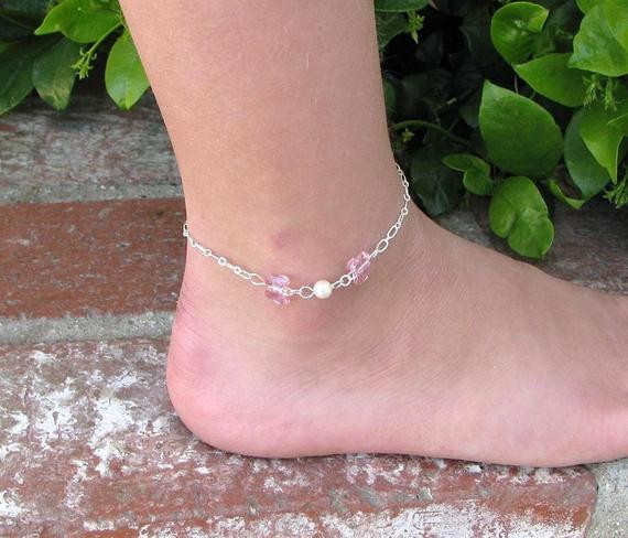 Anklet For Girls
 October Birthstone Anklet Girls Butterfly Silver Anklet