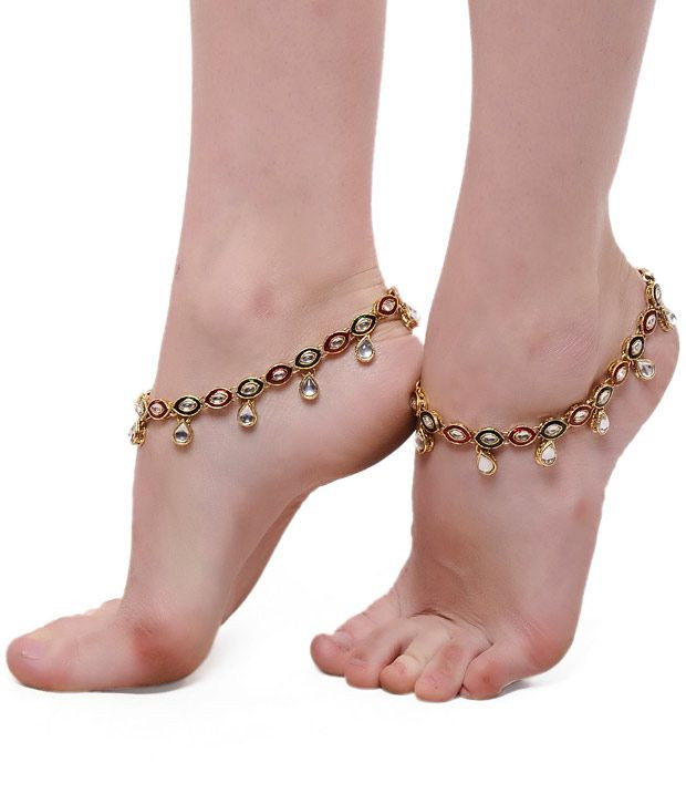 Anklet For Girls
 ShinningDiva Pair Ethnic Kundan Drop Anklets Buy