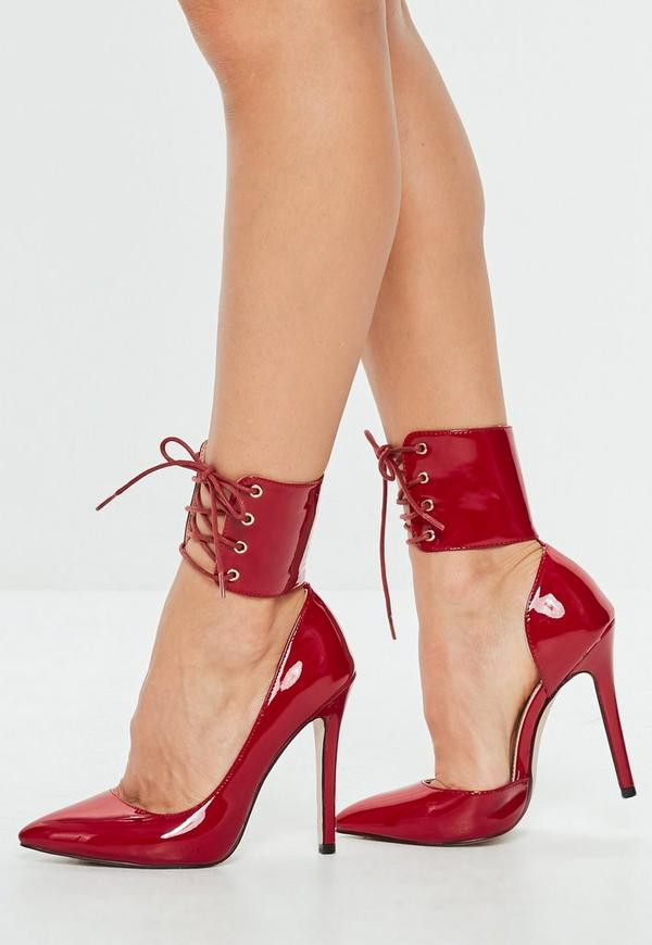 Anklet Heels
 Red Lace Up Ankle Cuff Pointed Heel
