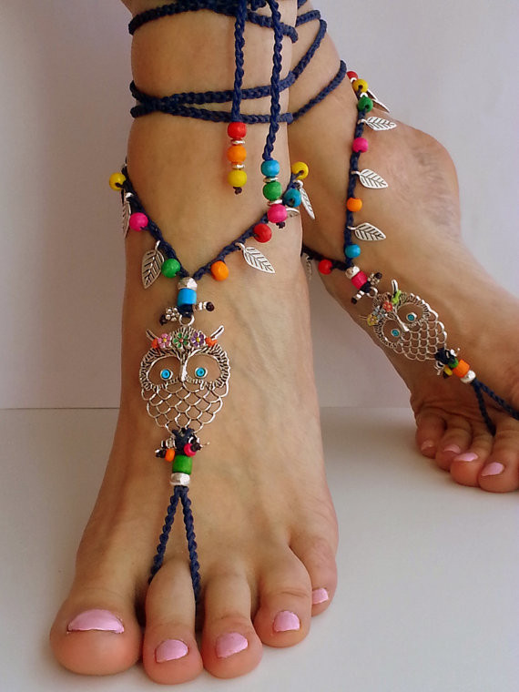 Anklet Hippie
 Hippie owl Barefoot sandals Boho sandals Hippie anklet