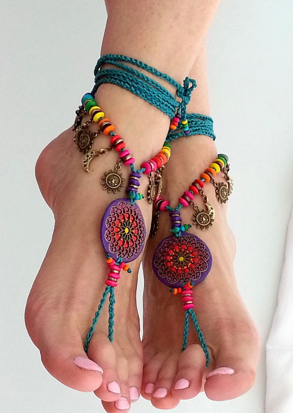 Anklet Hippie
 MANDALA Boho barefoot sandals HIPPIE flower ANKLET Boho