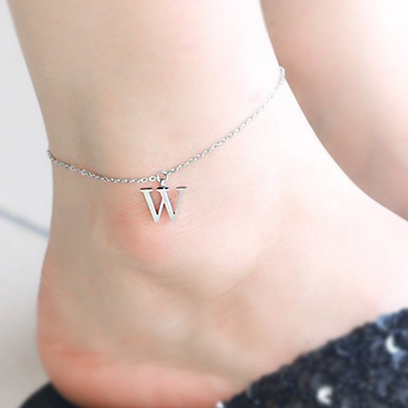Anklet Initial
 Solid Silver Custom Letter Anklet Personalized Any Initial