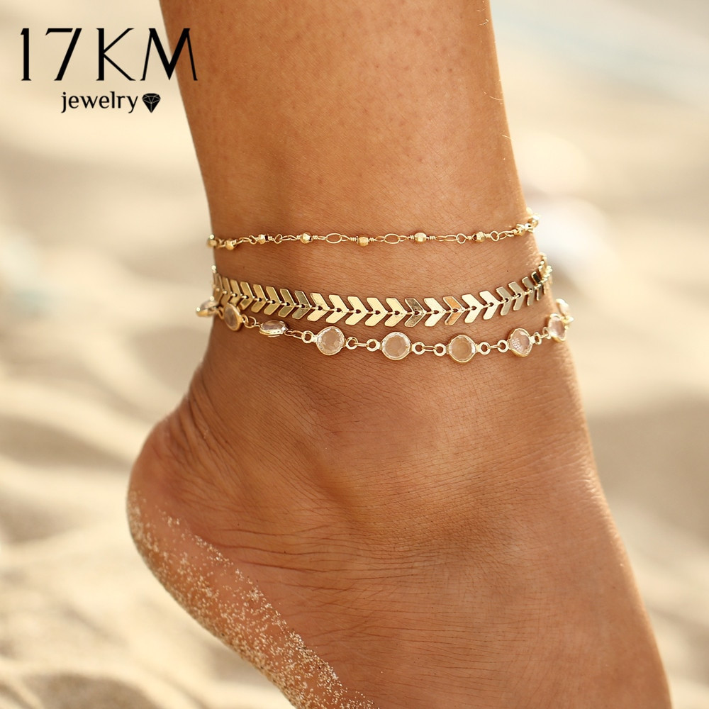 Anklet Jewelry
 17KM Crystal Sequins Anklet Set For Women Beach Foot