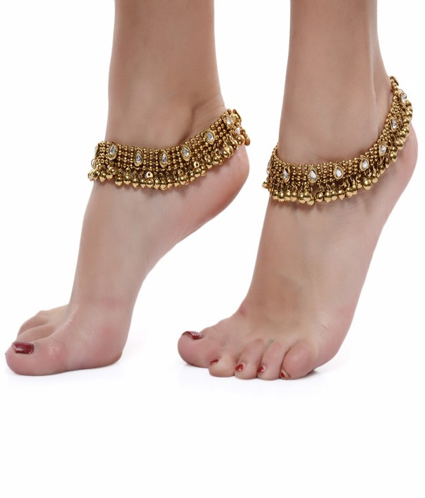 Anklet Kundan
 Buy Gold Plated Designer Kundan Bells Anklet Payal Pair