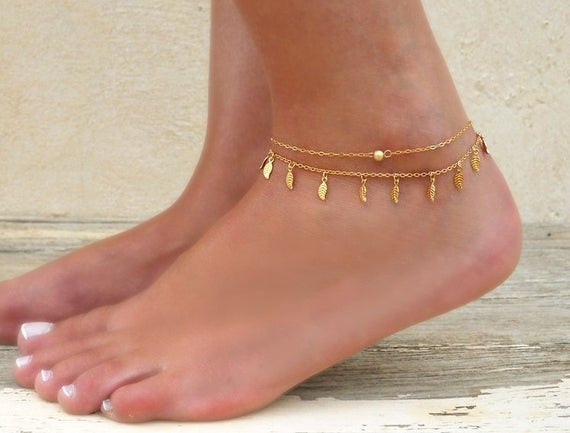 Anklet Layered
 Layered Gold Anklet Set 2 Gold Anklets Gold Bead Anklet