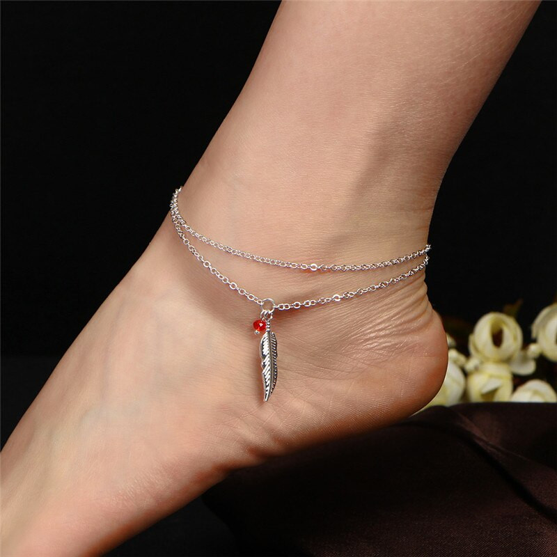 Anklet Layered
 New Ethnic Double Layer Women Anklet Bracelet Round Bead