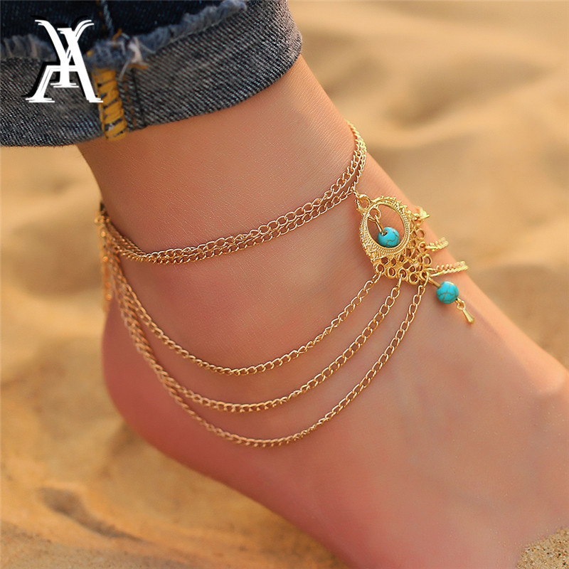 Anklet Layered
 New Fashion Bohemian Multi layer Anklets For Women Gold