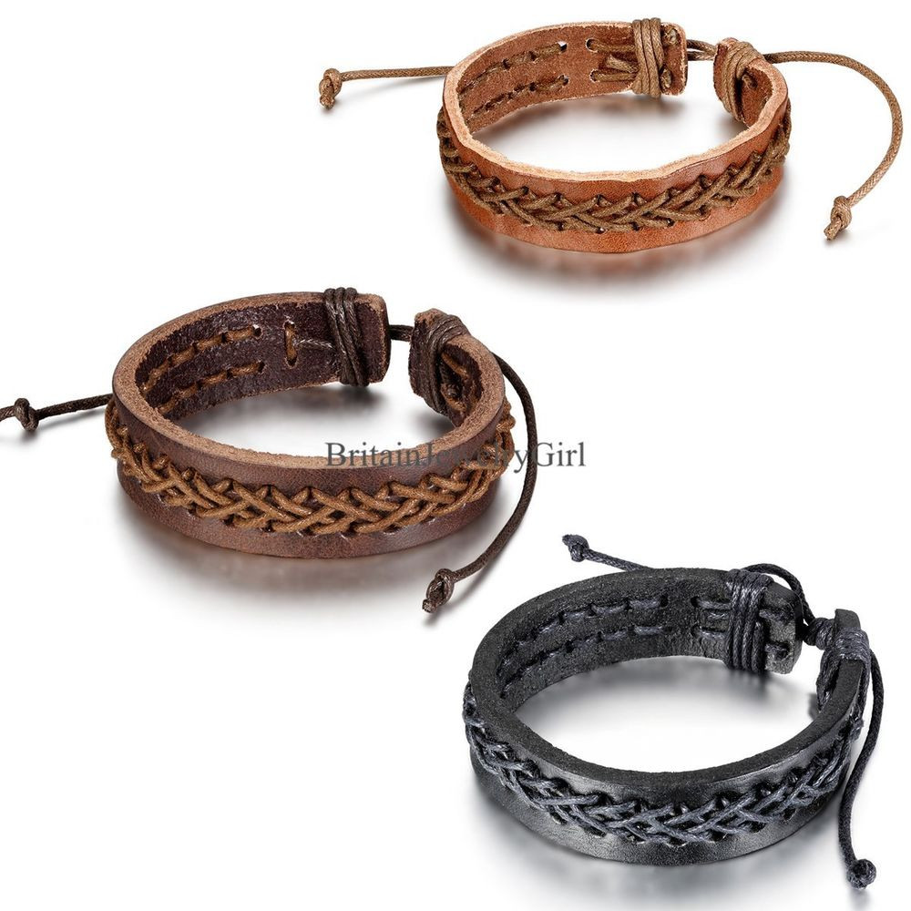 Anklet Leather
 Cross Mens Braided Leather Adjustable Bracelet Wristband