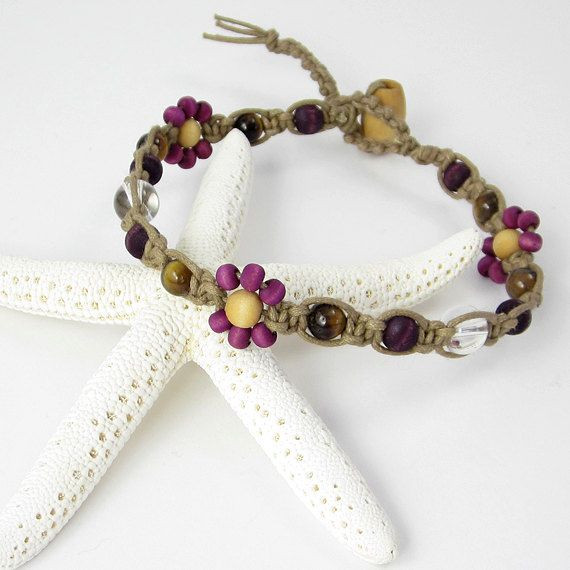 Anklet Macrame
 Orchid Purple Micro Macrame Anklet Plum Hippie Bohemian