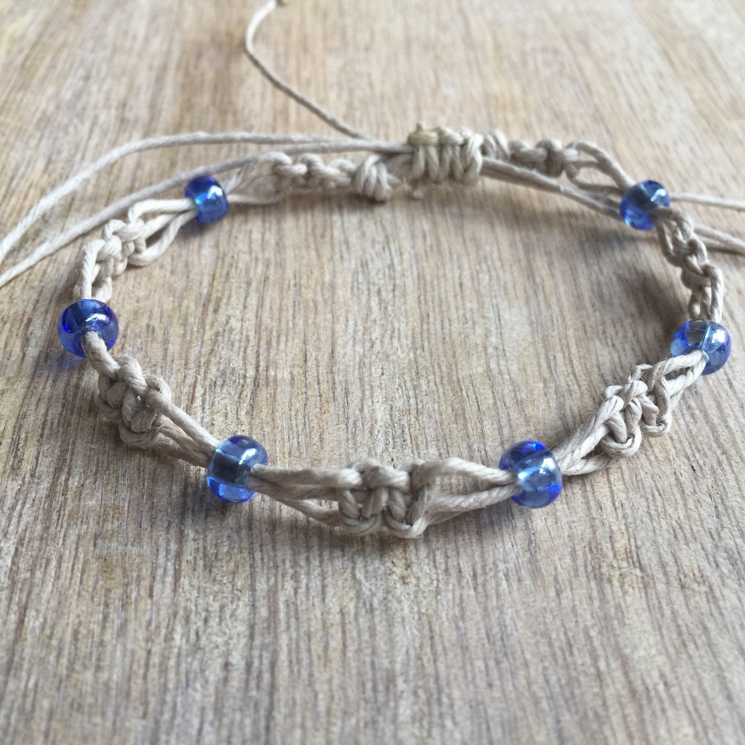 Anklet Macrame
 Blue Beaded Anklet Natural Anklet Hemp Anklet Macrame