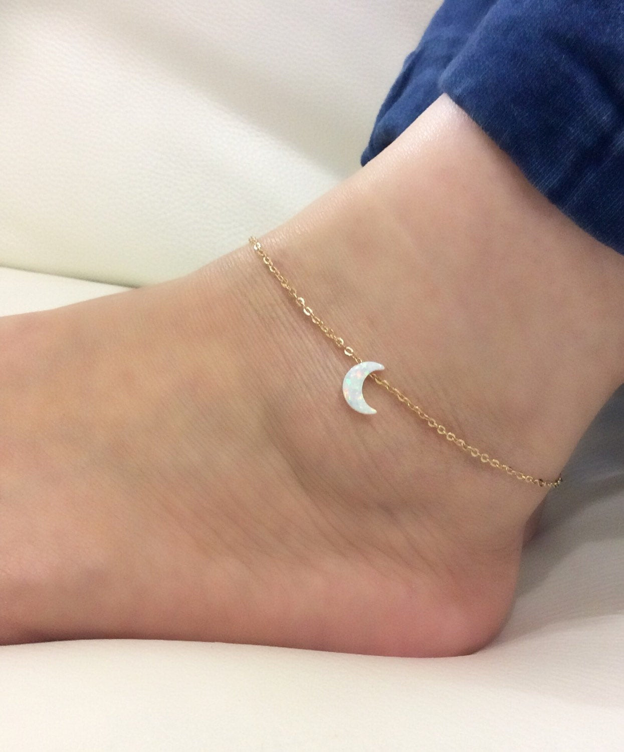 Anklet Moon
 Opal Crescent Moon Anklet White Moon Foot Jewelry Beach